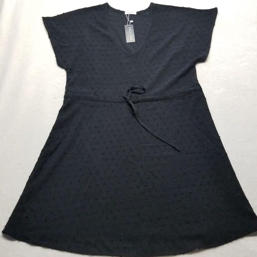 Ekouaer Medium Dress Knee Length Black Swiss Dot Sheer Swim Cover Whimsigoth